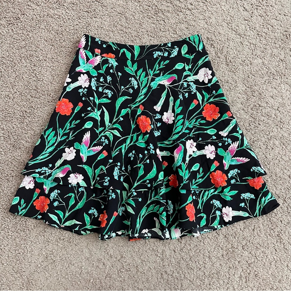 Kate Spade Skirt The Rules Tropical Floral Hummingbird Tiered Skirt Womens 00